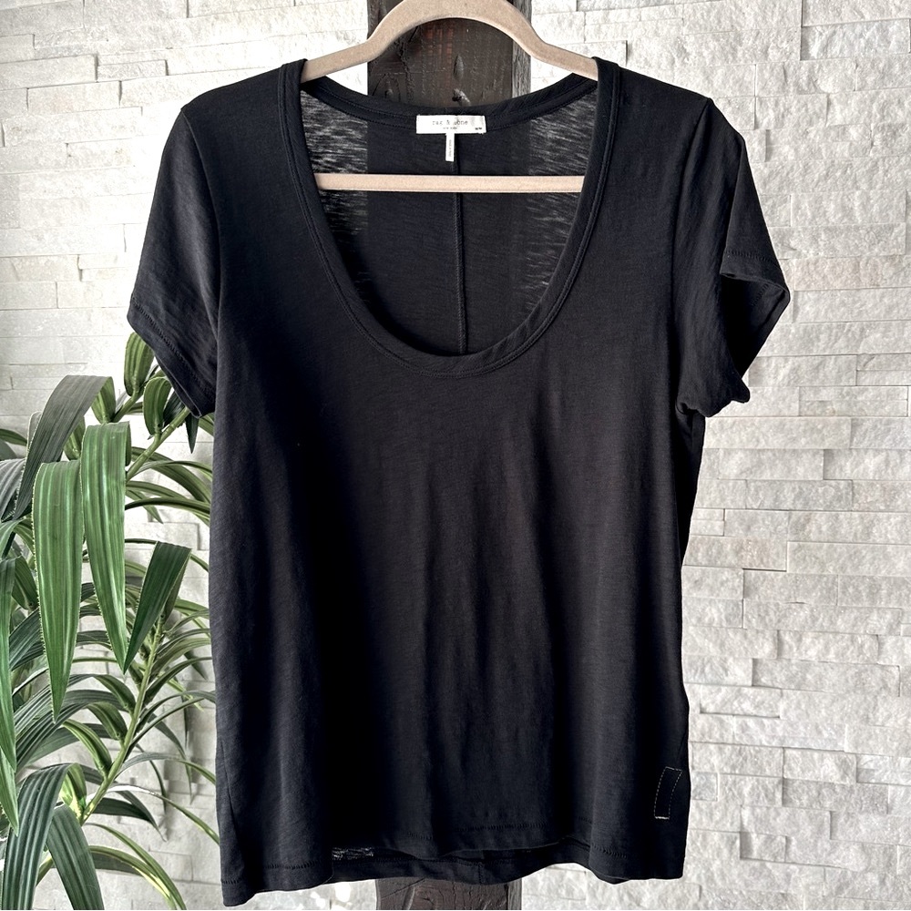RAG & BONE U Neck Slub Black Pima Cotton Tee Size M - Picture 2 of 12